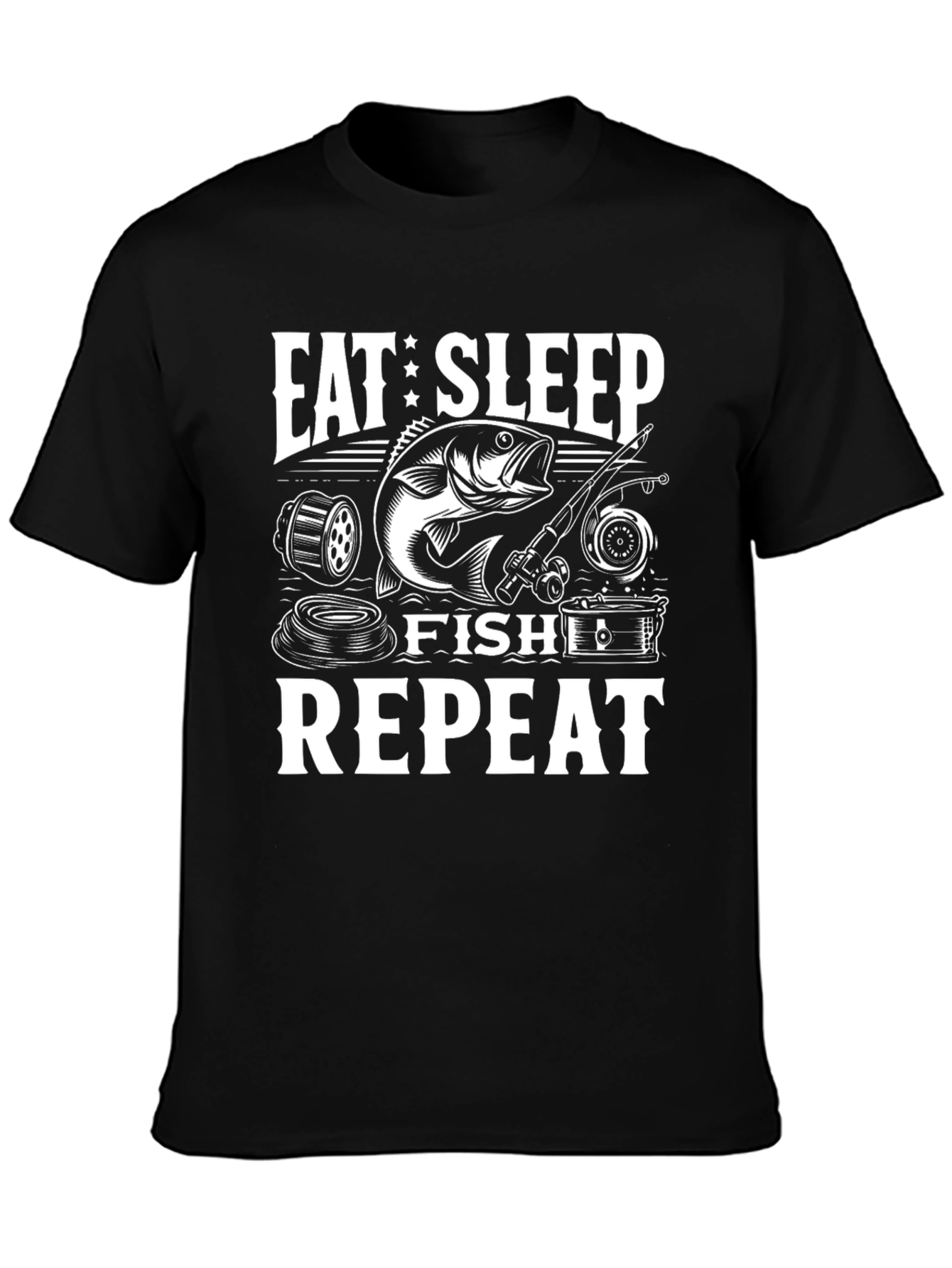 Eat Sleep Fish Repeat Black Graphic Tee