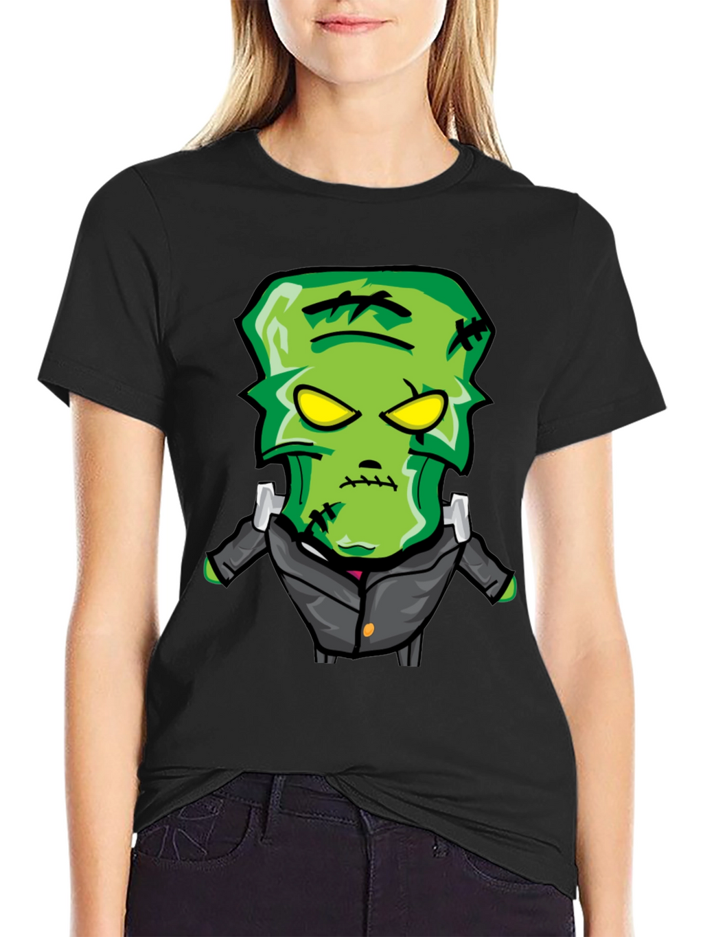 Frankenstein Cartoon Graphic Tee - Black