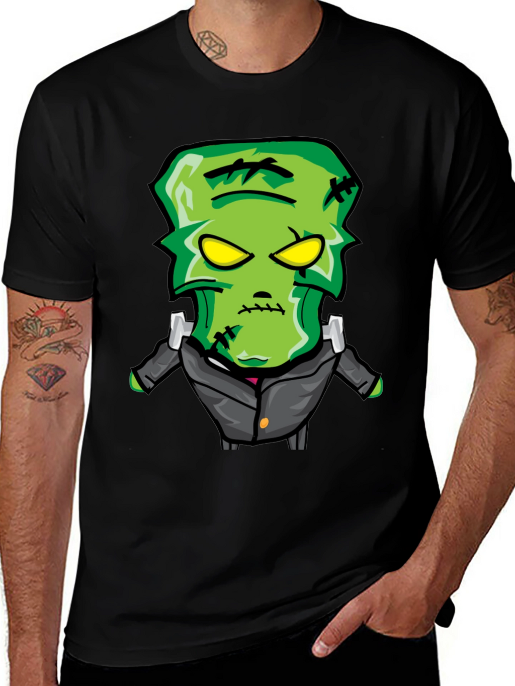 Frankenstein Cartoon Graphic Tee - Black