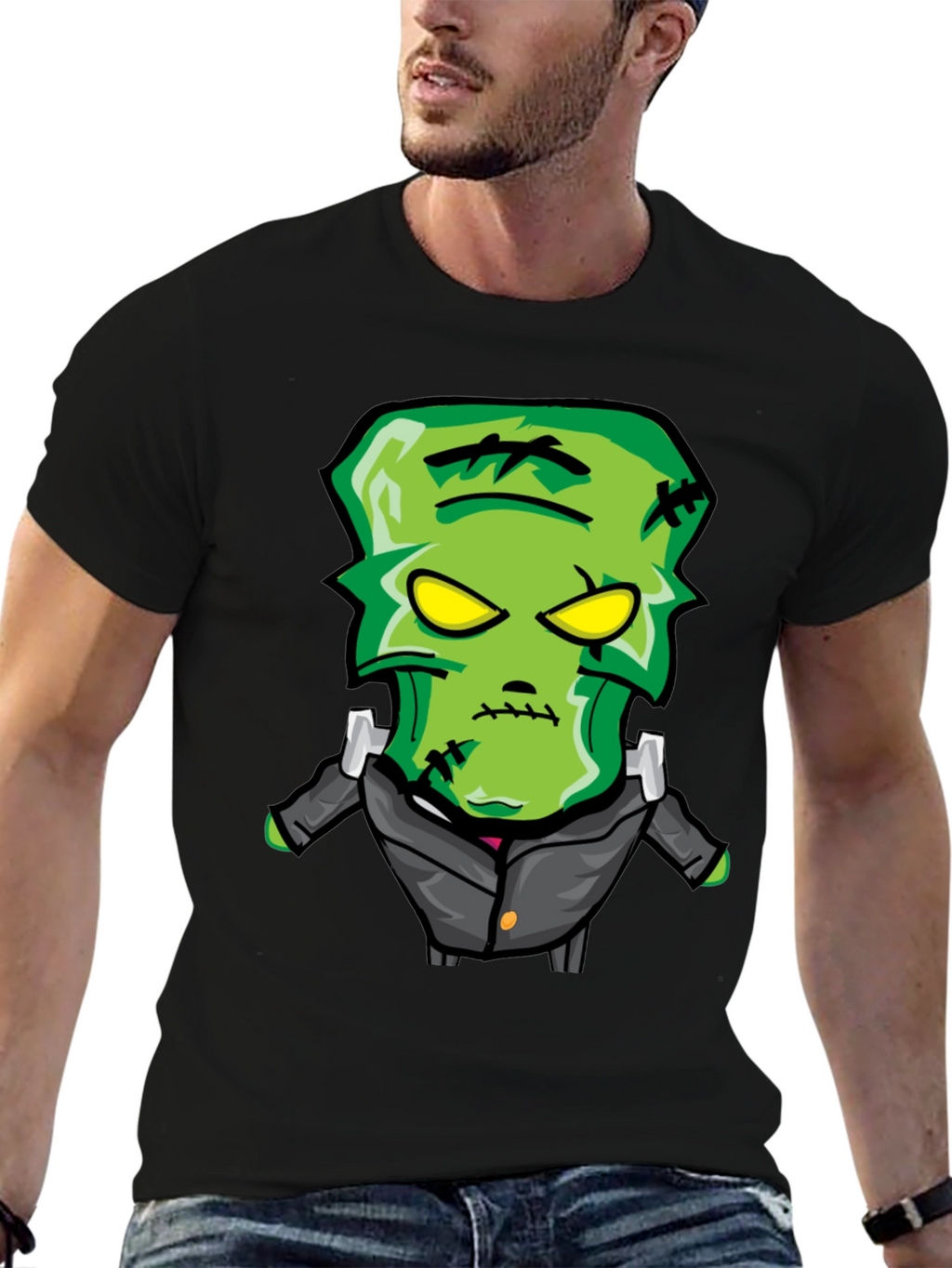 Frankenstein Cartoon Graphic Tee - Black