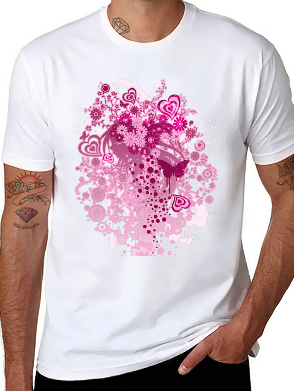 Floral Hearts Graphic Black T-Shirt
