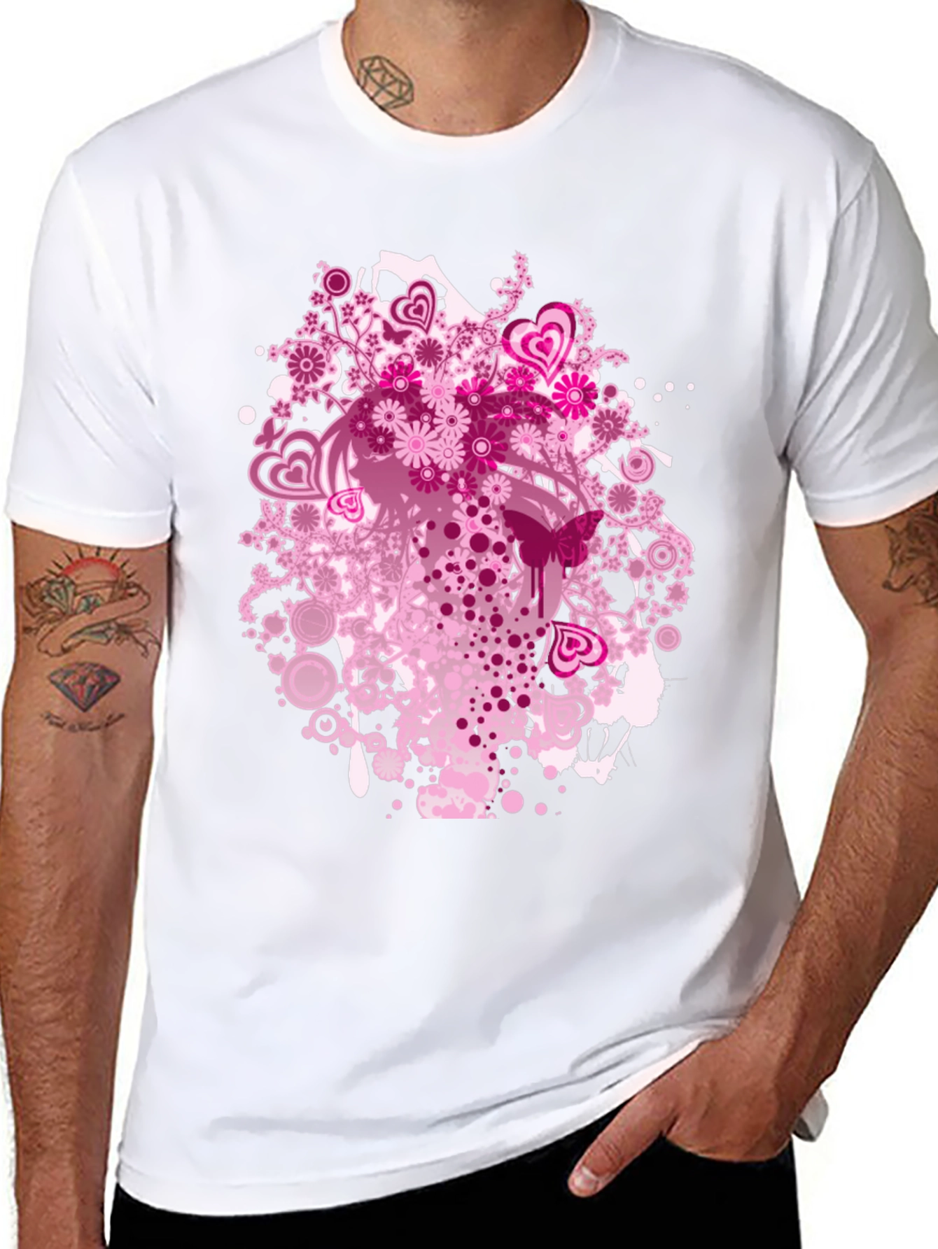 Floral Hearts Graphic Black T-Shirt