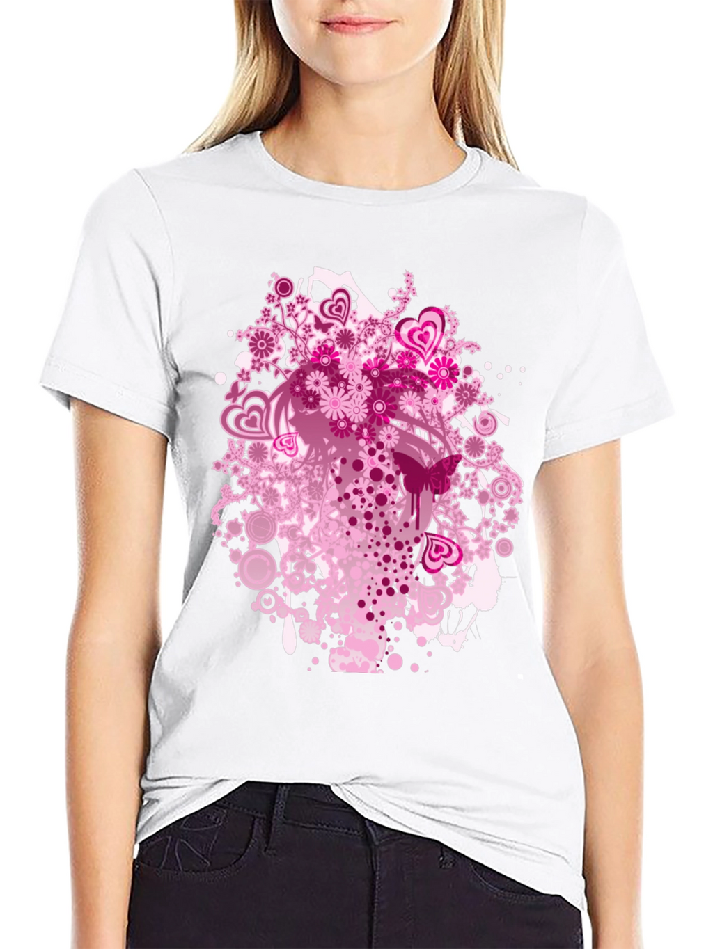 Floral Hearts Graphic Black T-Shirt