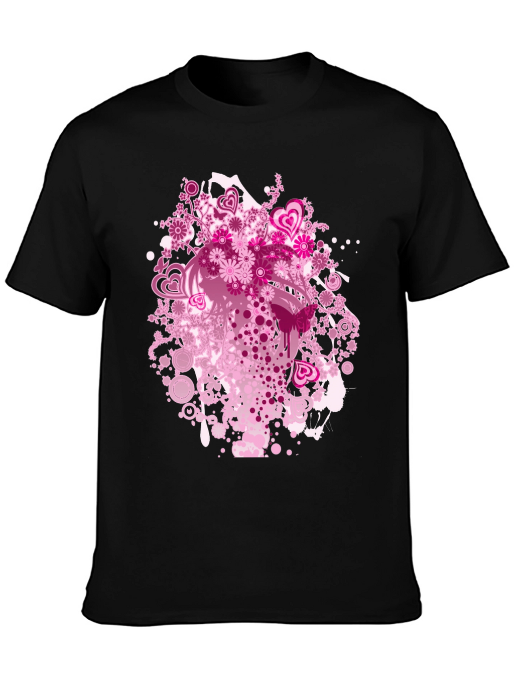 Floral Hearts Graphic Black T-Shirt