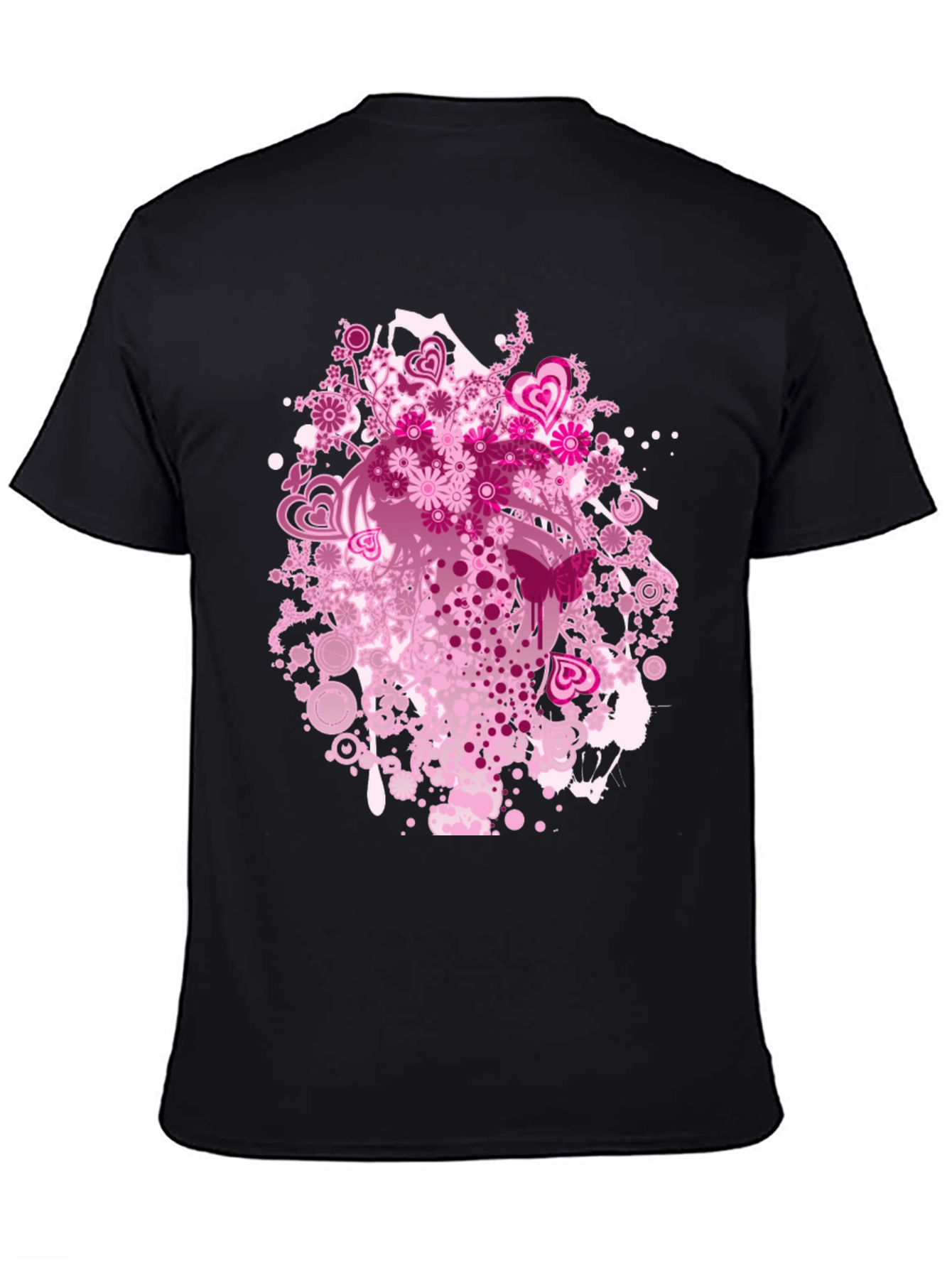 Floral Hearts Graphic Black T-Shirt