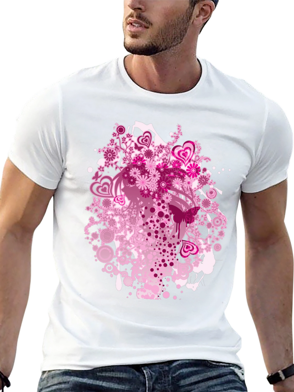 Floral Hearts Graphic Black T-Shirt