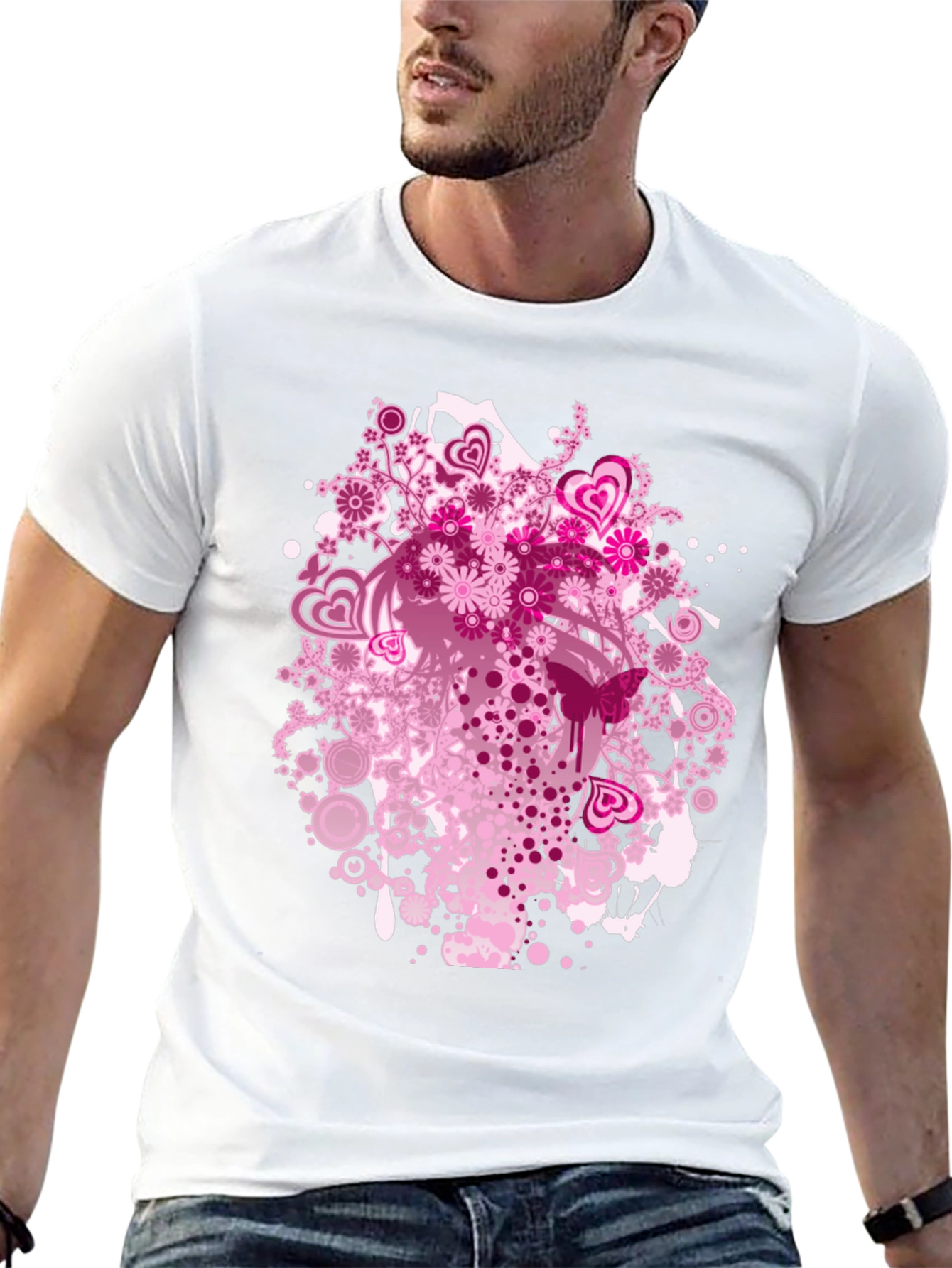 Floral Hearts Graphic Black T-Shirt