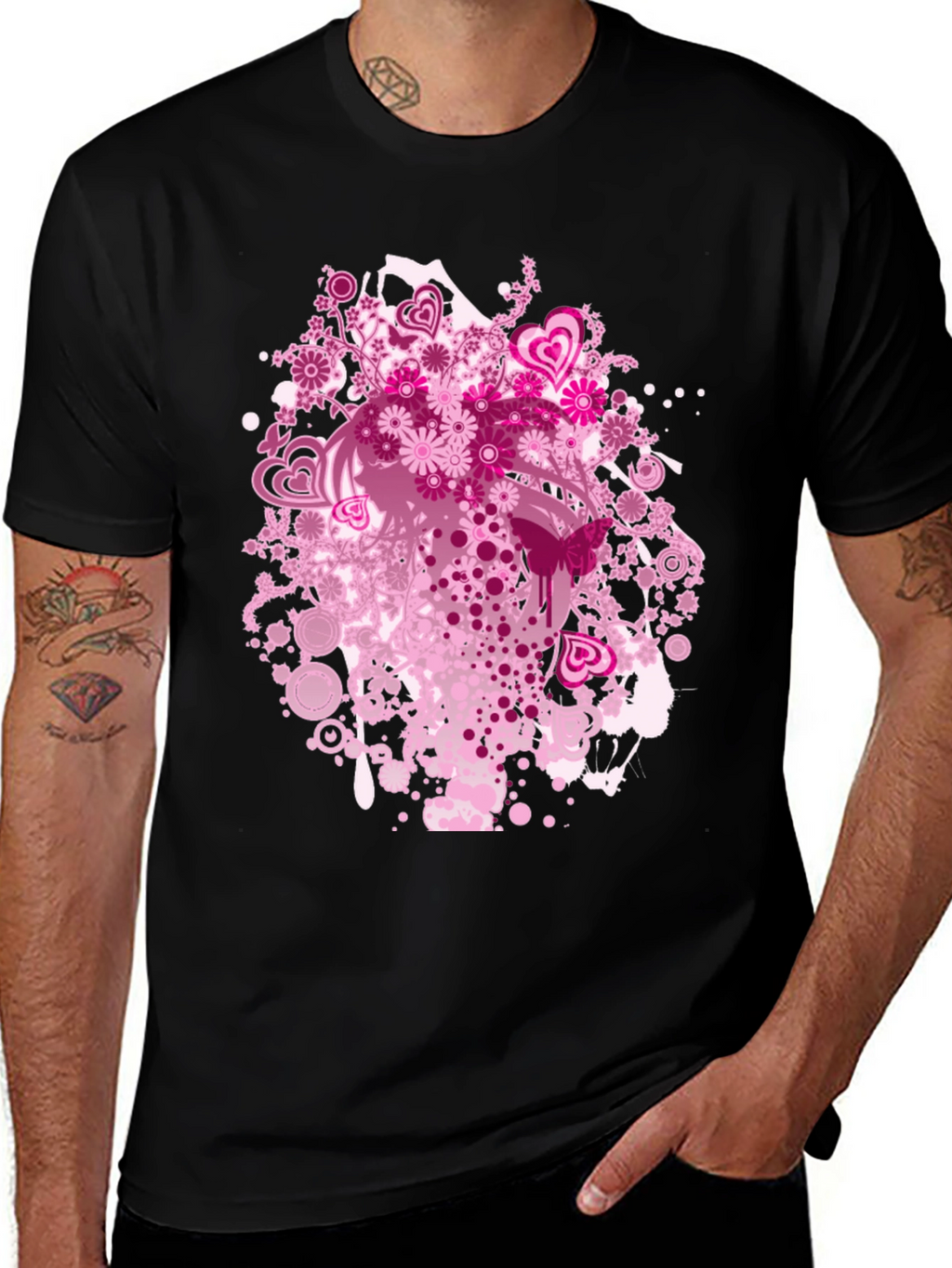 Floral Hearts Graphic Black T-Shirt