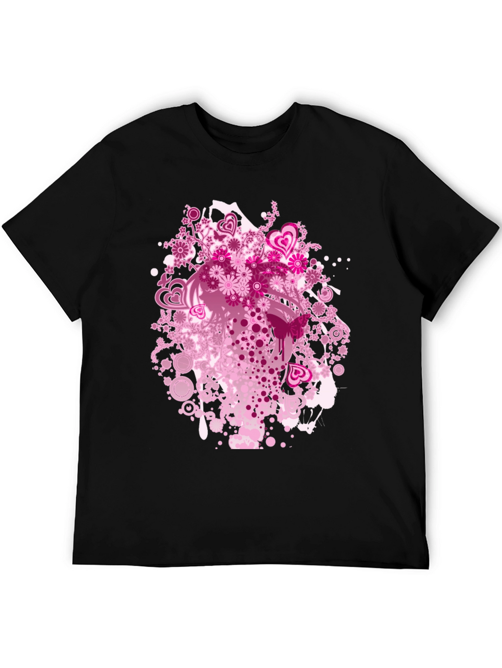 Floral Hearts Graphic Black T-Shirt