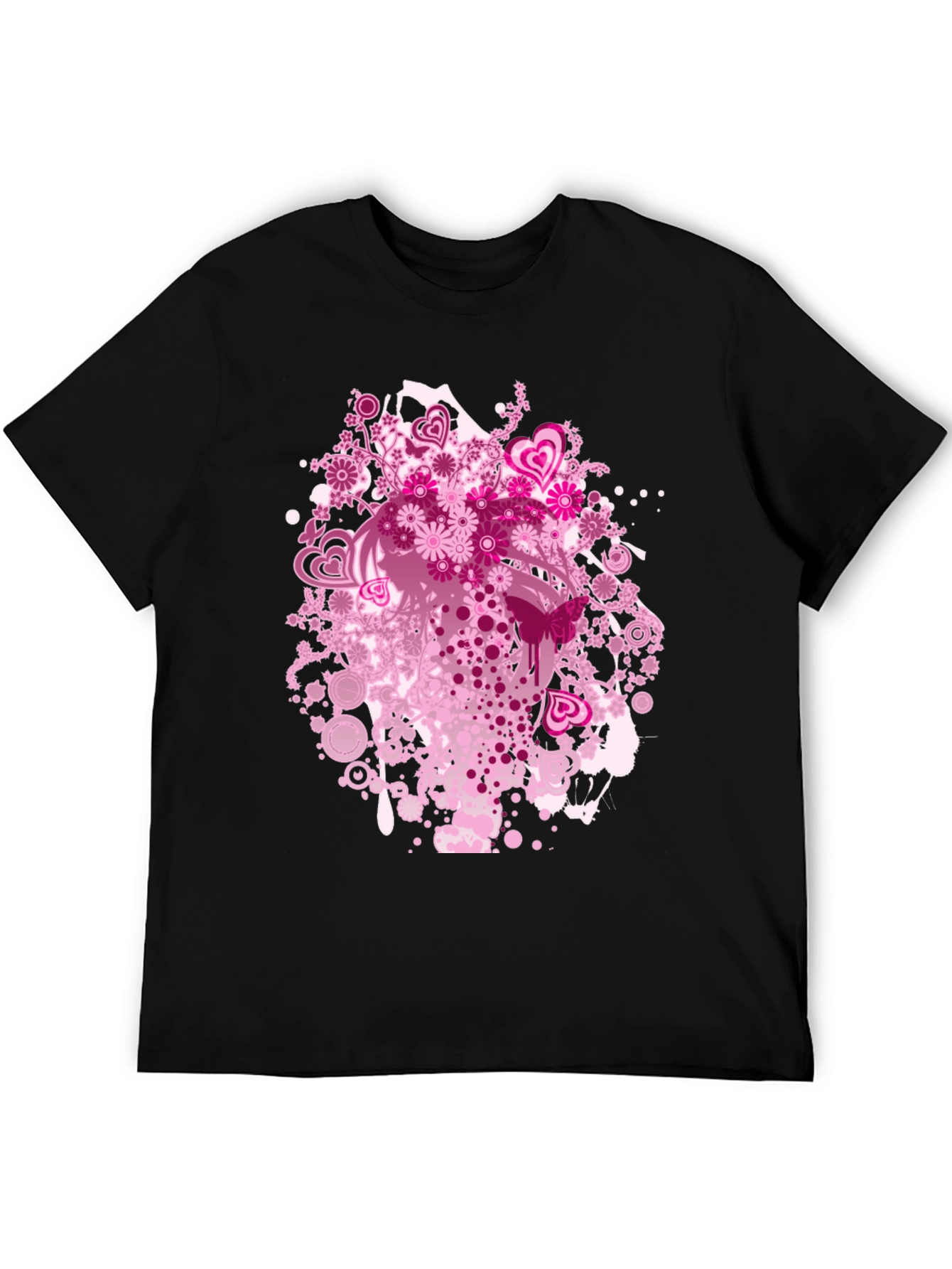 Floral Hearts Graphic Black T-Shirt