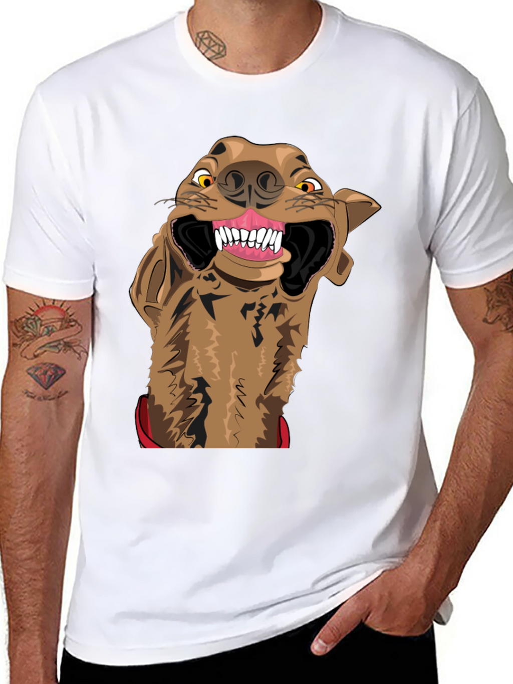 Cartoon Hyena Graphic Print Black T-Shirt