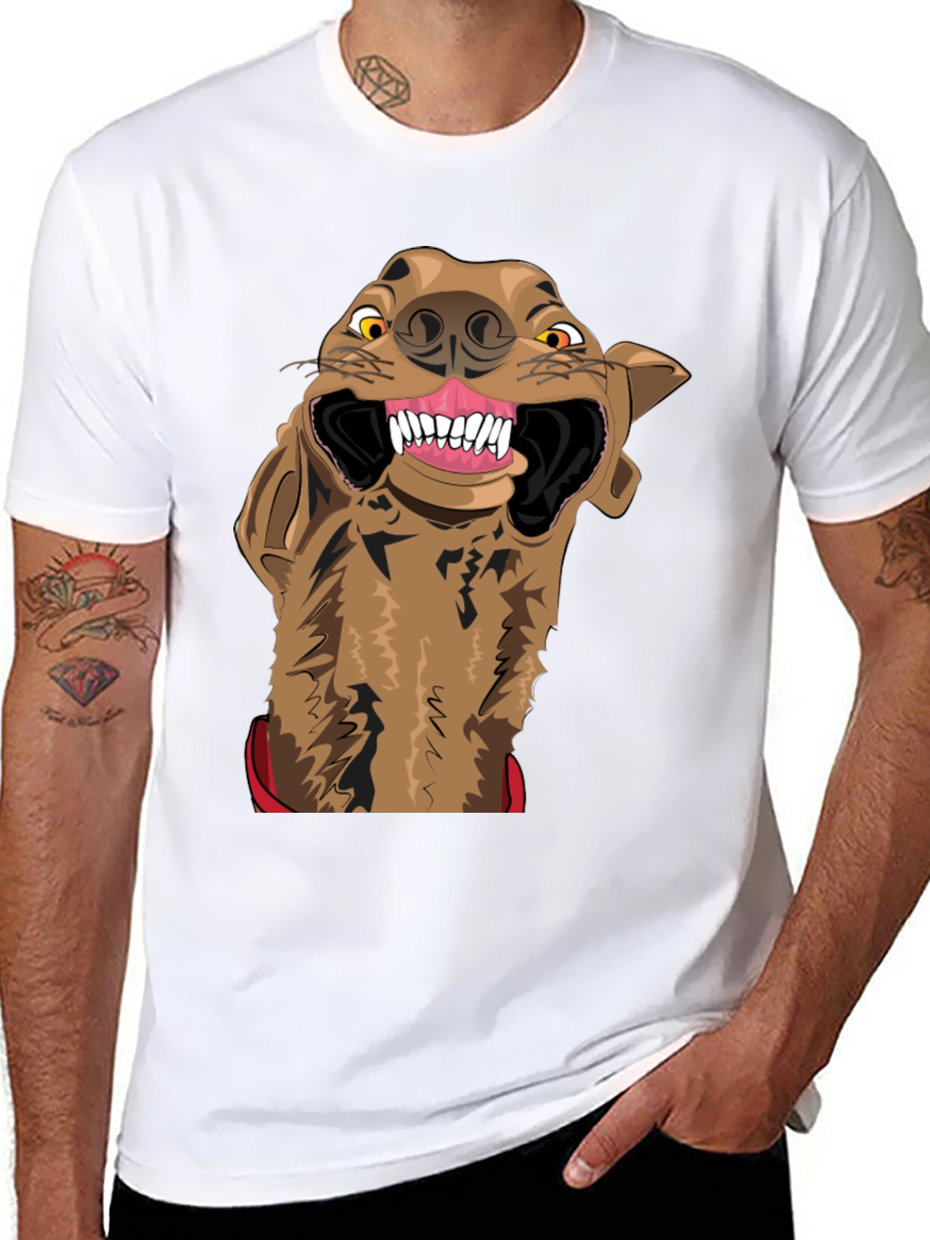 Cartoon Hyena Graphic Print Black T-Shirt