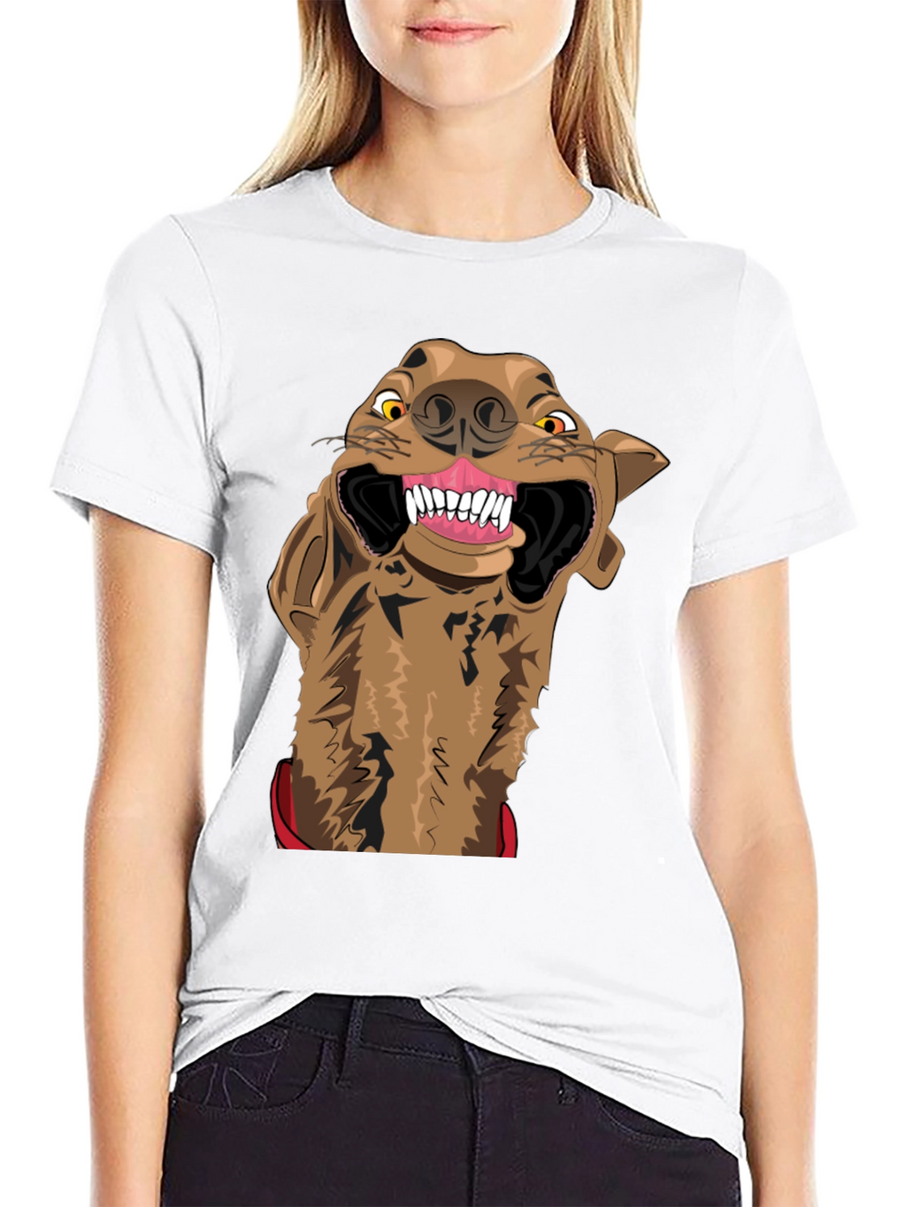 Cartoon Hyena Graphic Print Black T-Shirt