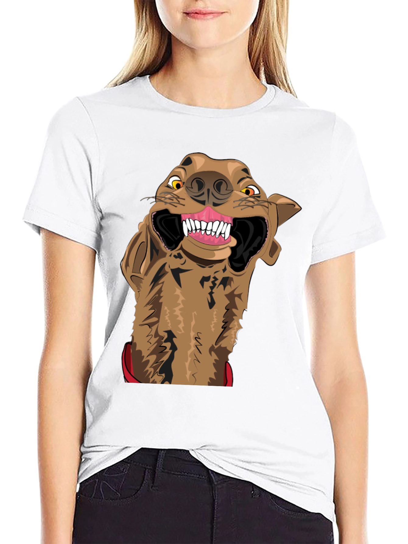 Cartoon Hyena Graphic Print Black T-Shirt