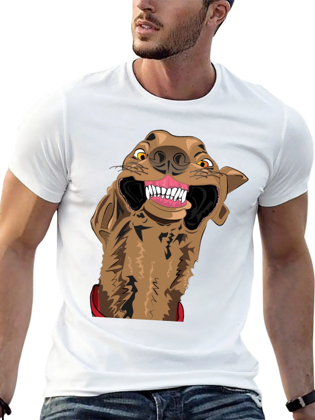 Cartoon Hyena Graphic Print Black T-Shirt