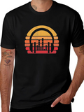 Retro Sunset Headphones Black T-Shirt