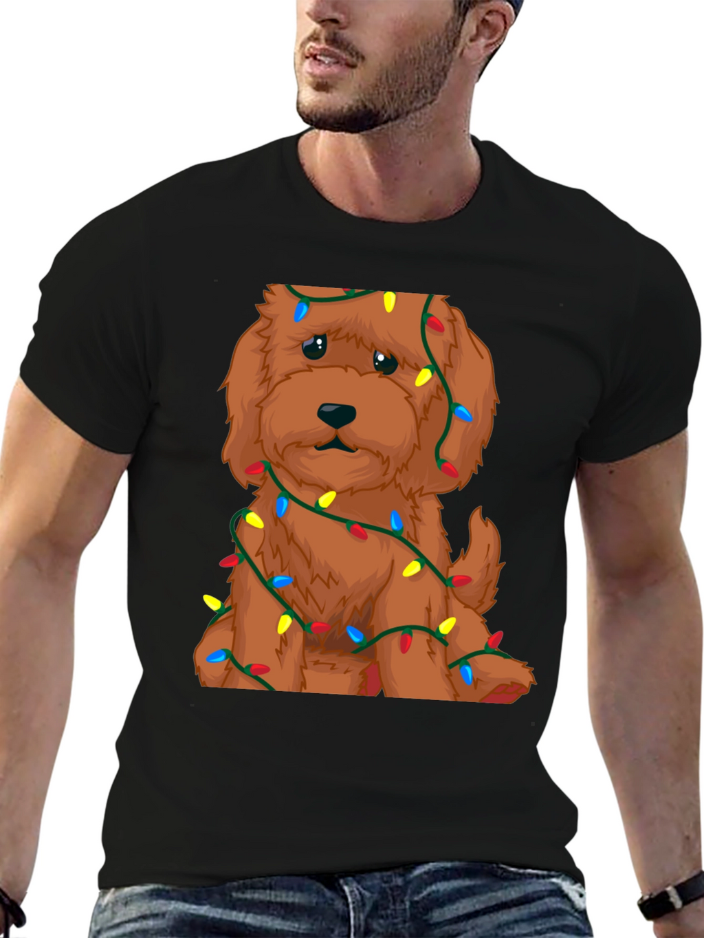 Cute Dog Christmas Lights Graphic T-Shirt