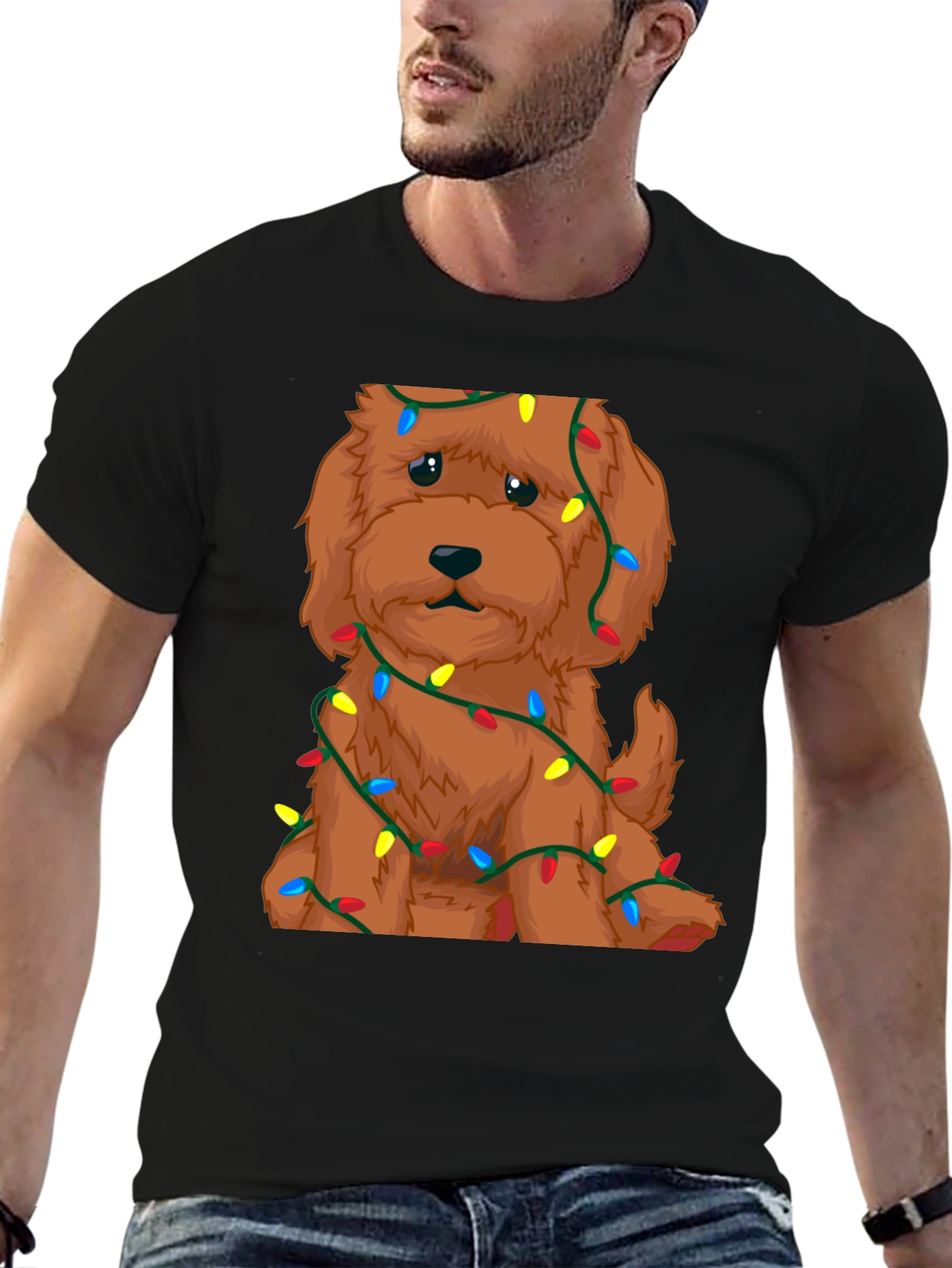 Cute Dog Christmas Lights Graphic T-Shirt