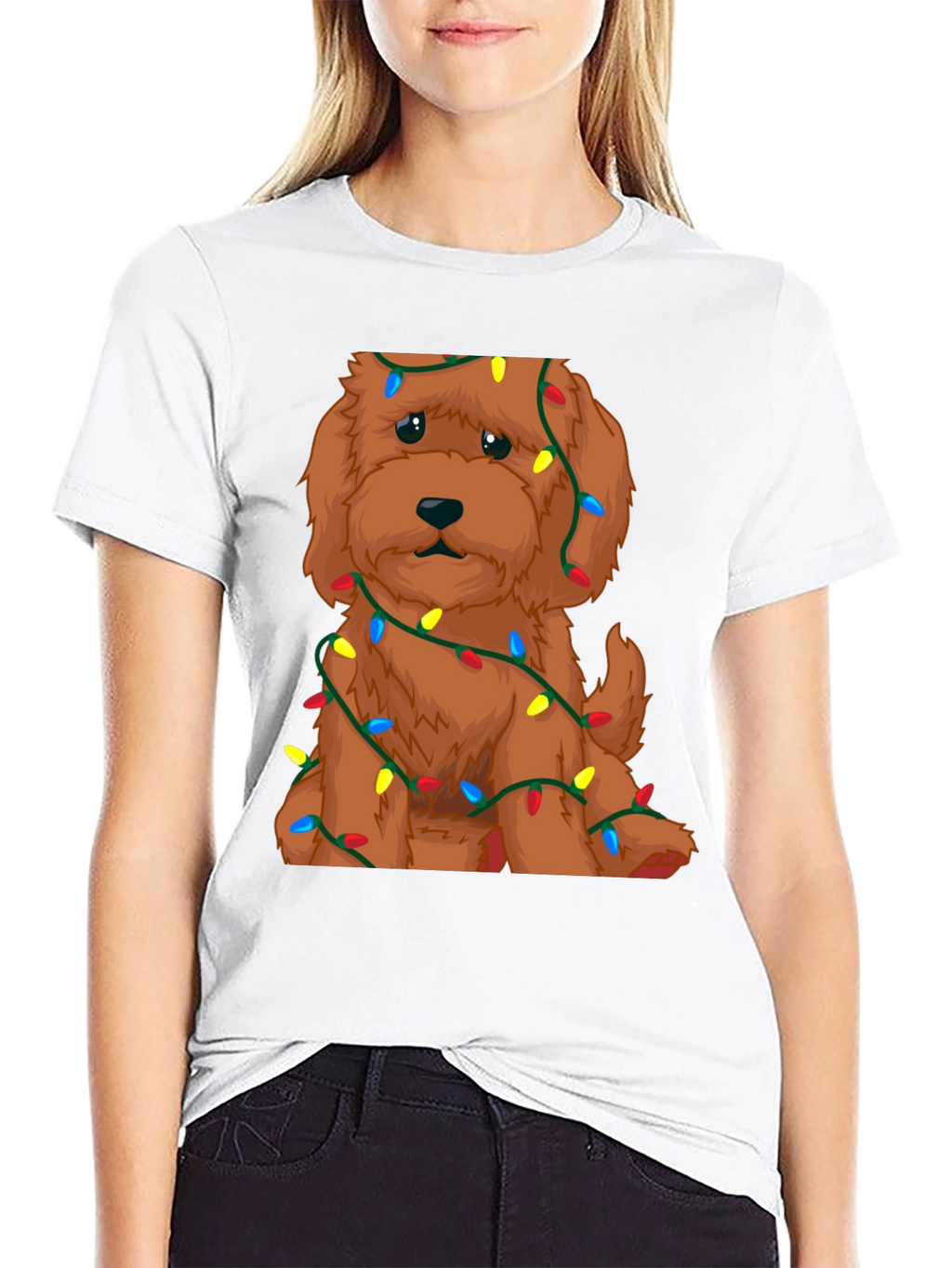 Cute Dog Christmas Lights Graphic T-Shirt