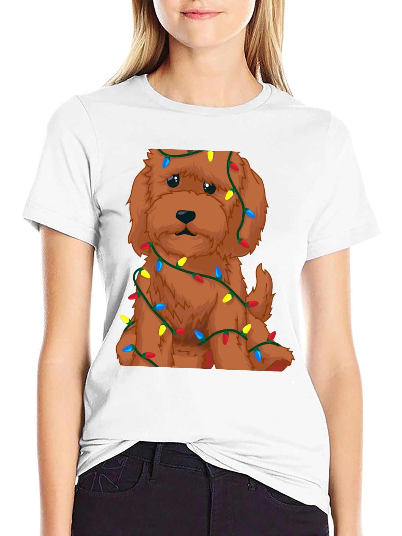 Cute Dog Christmas Lights Graphic T-Shirt