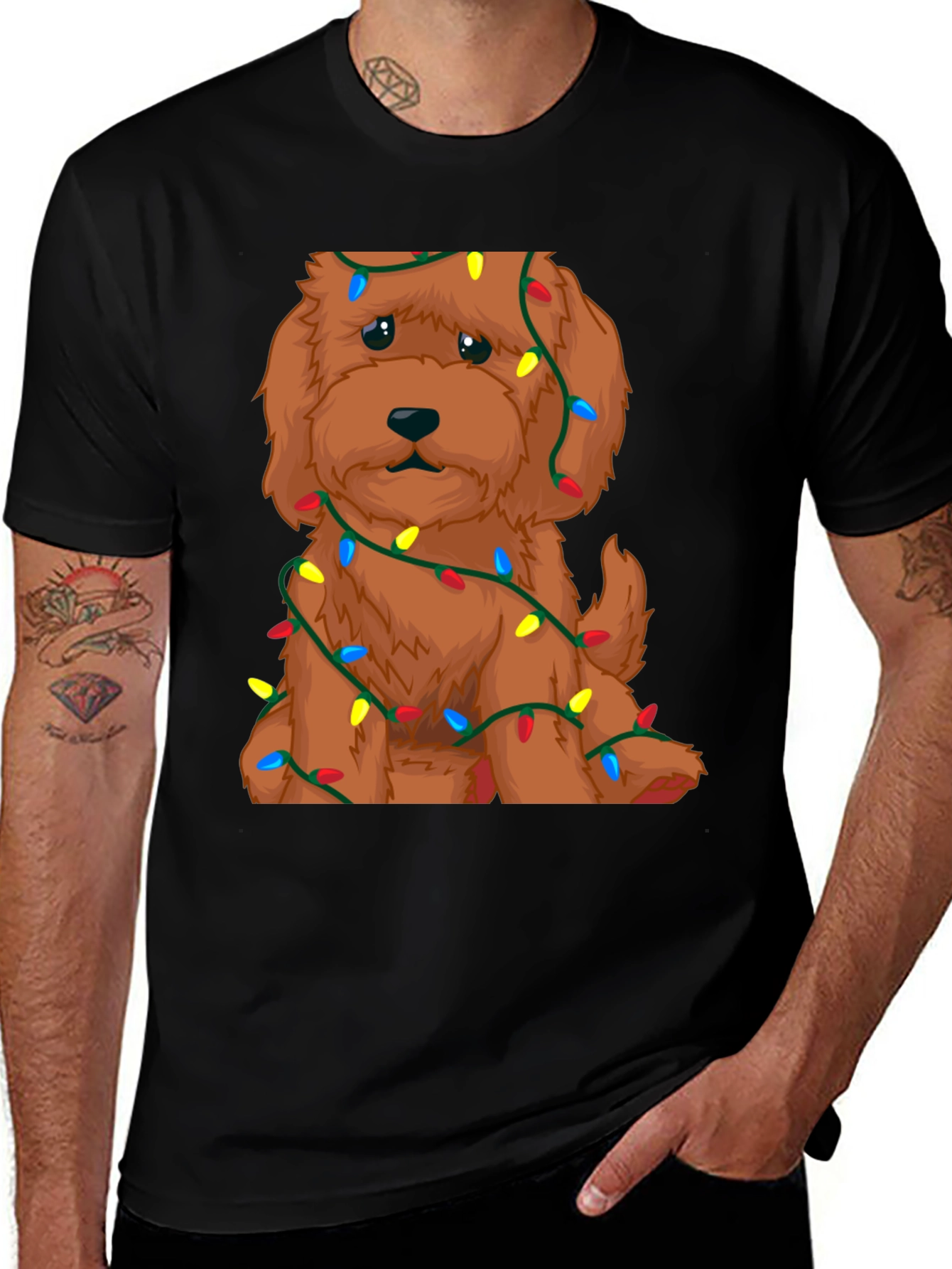 Cute Dog Christmas Lights Graphic T-Shirt