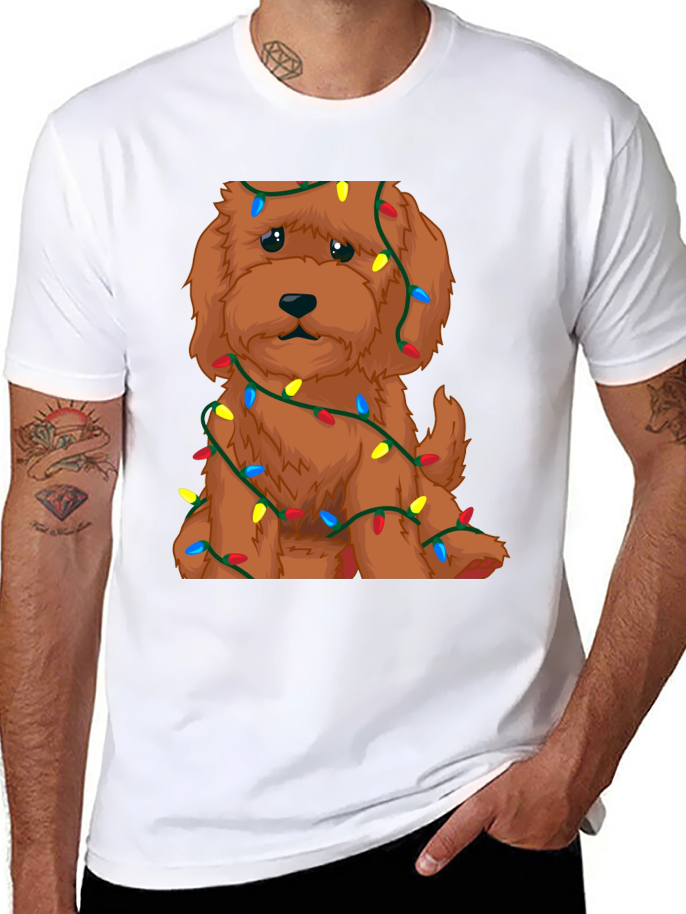 Cute Dog Christmas Lights Graphic T-Shirt