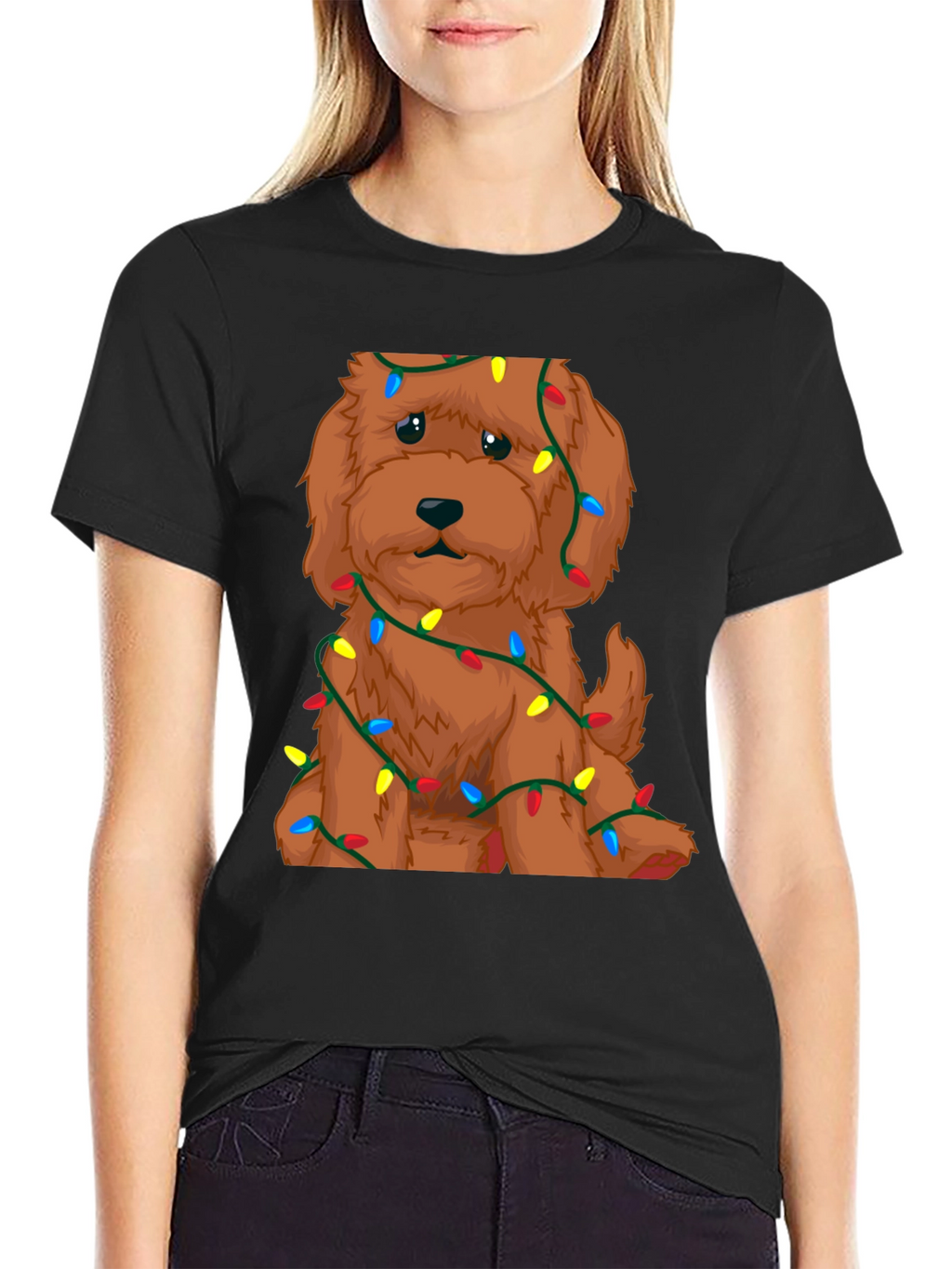 Cute Dog Christmas Lights Graphic T-Shirt