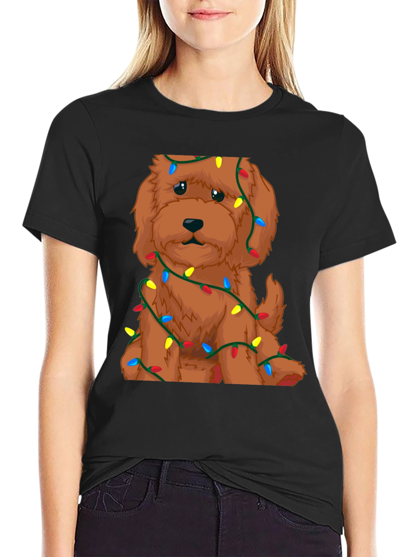 Cute Dog Christmas Lights Graphic T-Shirt