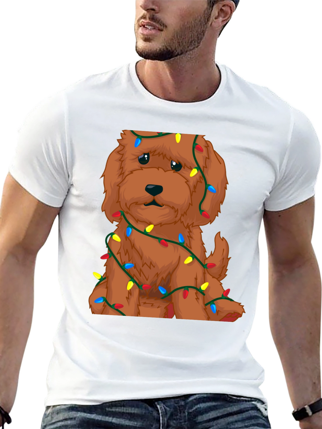 Cute Dog Christmas Lights Graphic T-Shirt