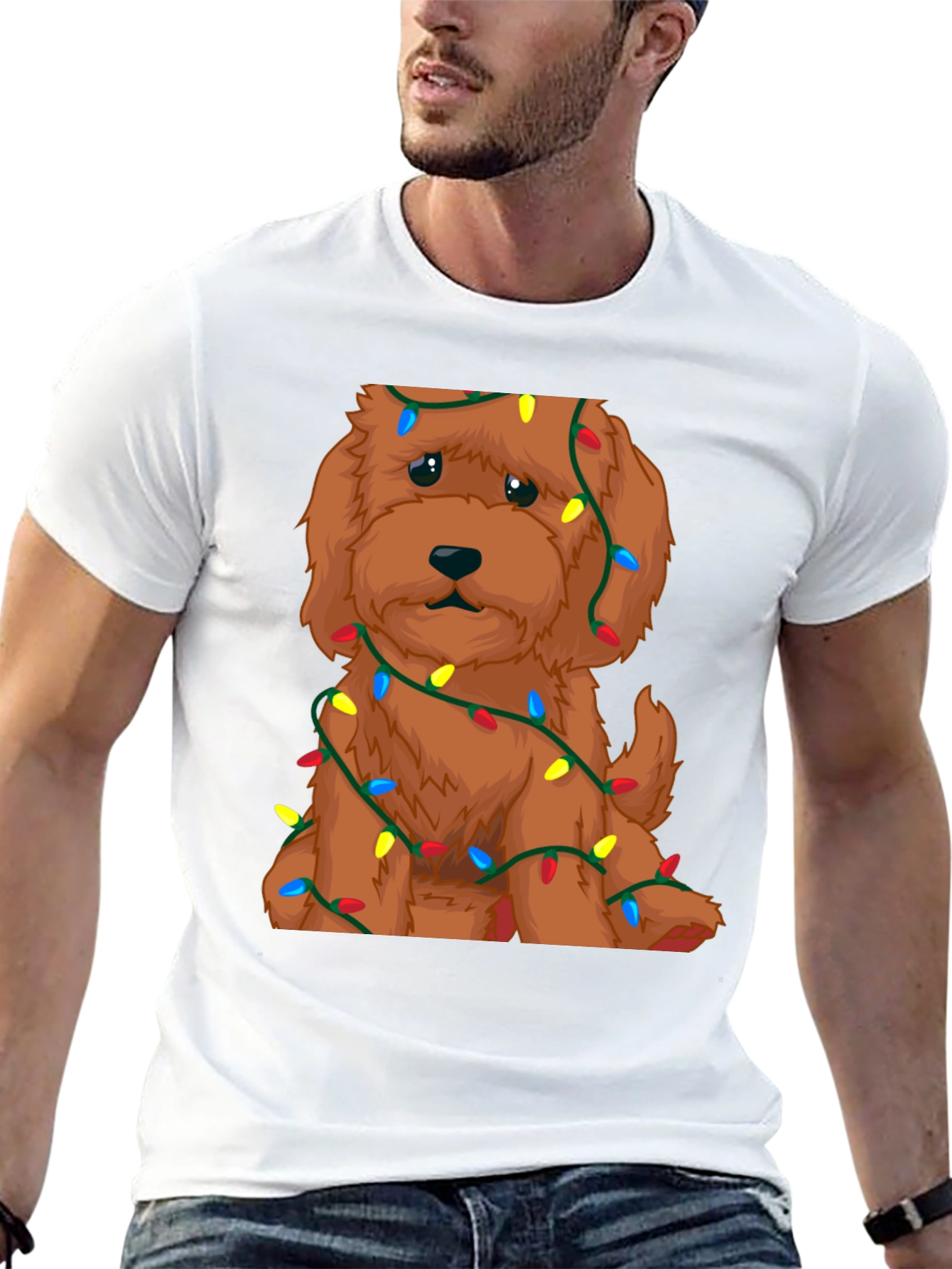 Cute Dog Christmas Lights Graphic T-Shirt