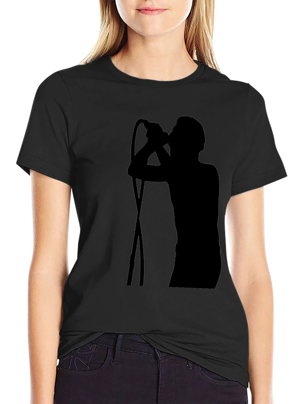Black T-Shirt with Singer Silhouette Graphic