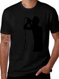 Black T-Shirt with Singer Silhouette Graphic