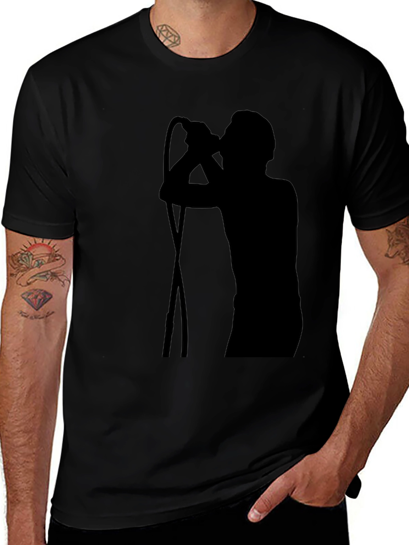 Black T-Shirt with Singer Silhouette Graphic