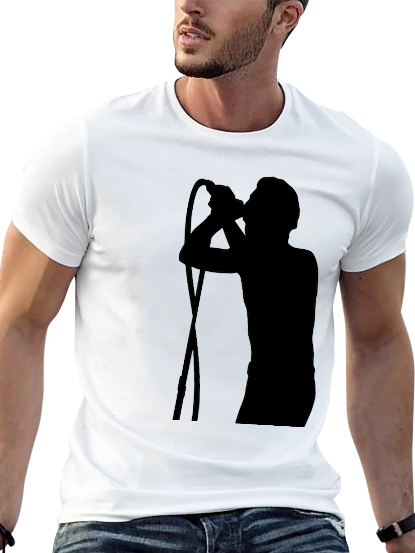 Black T-Shirt with Singer Silhouette Graphic