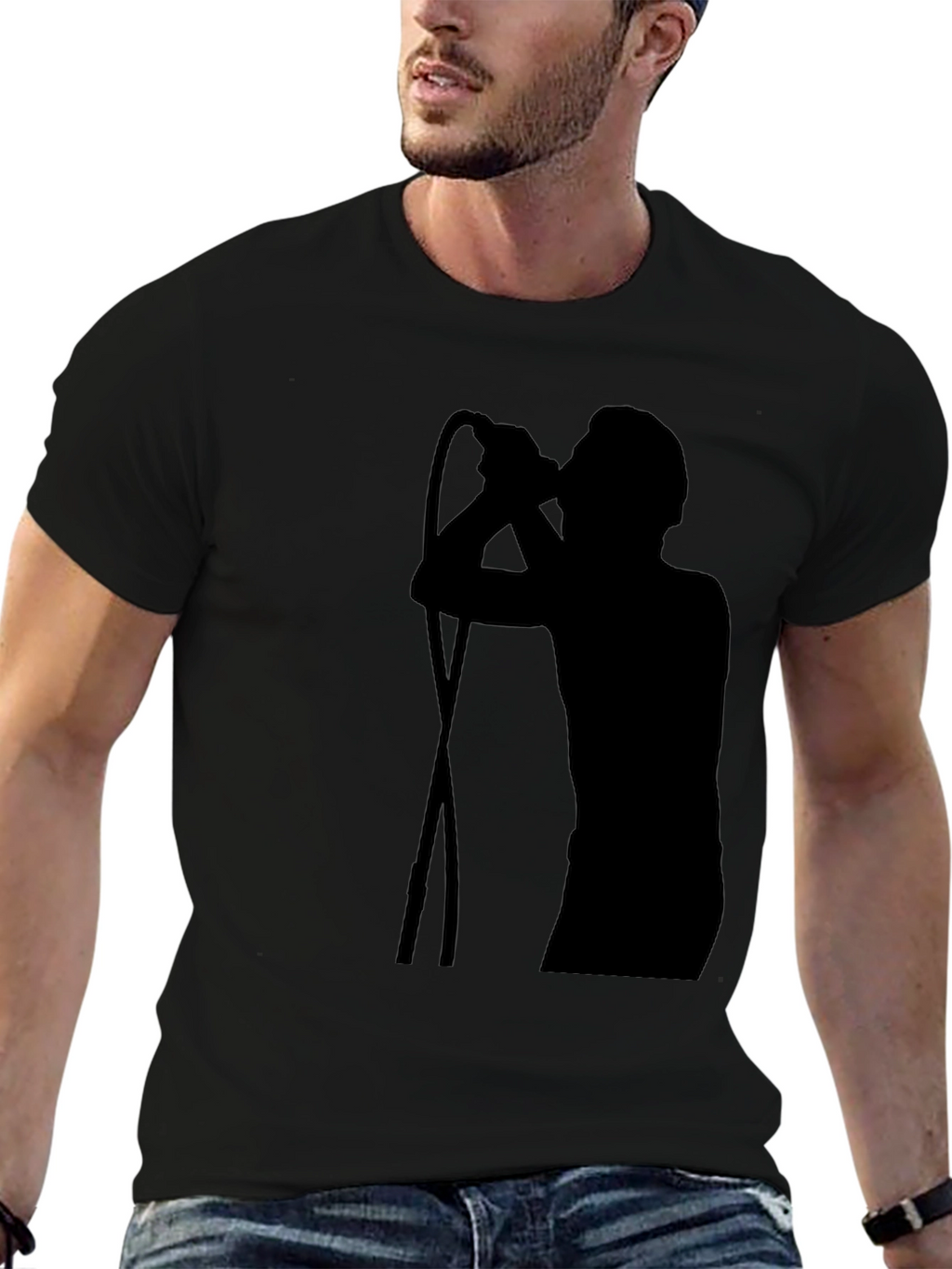 Black T-Shirt with Singer Silhouette Graphic