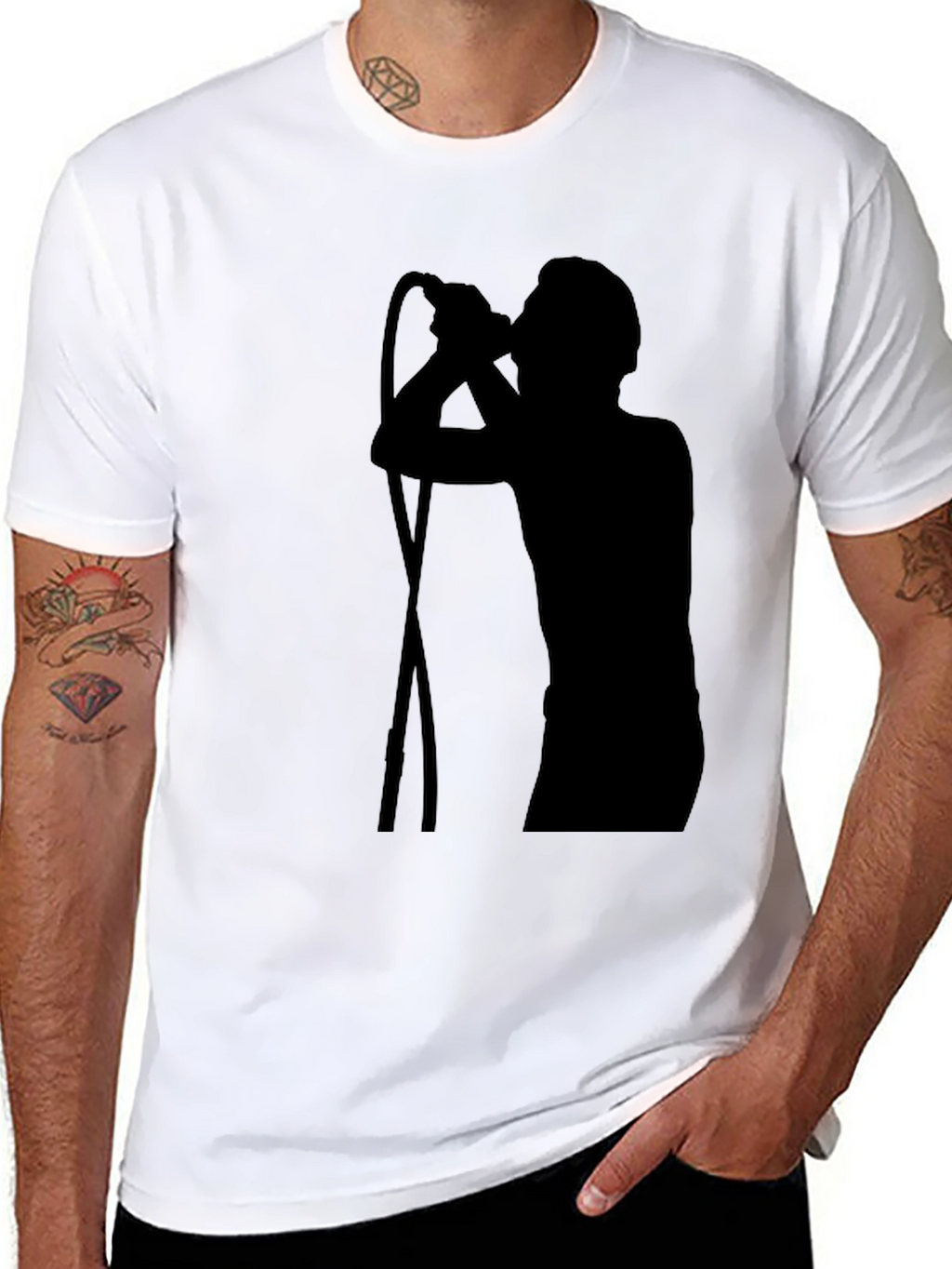 Black T-Shirt with Singer Silhouette Graphic
