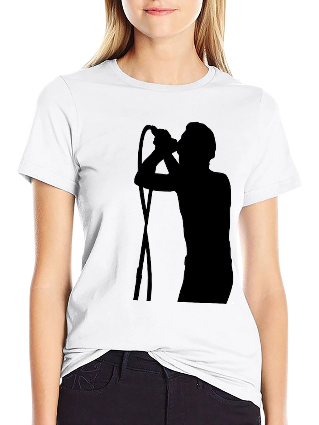 Black T-Shirt with Singer Silhouette Graphic