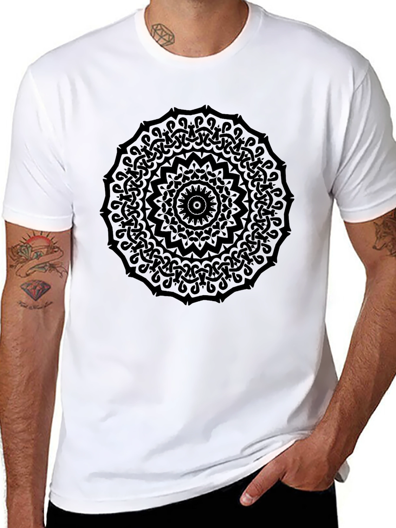 Mens Black Mandala Graphic Tee