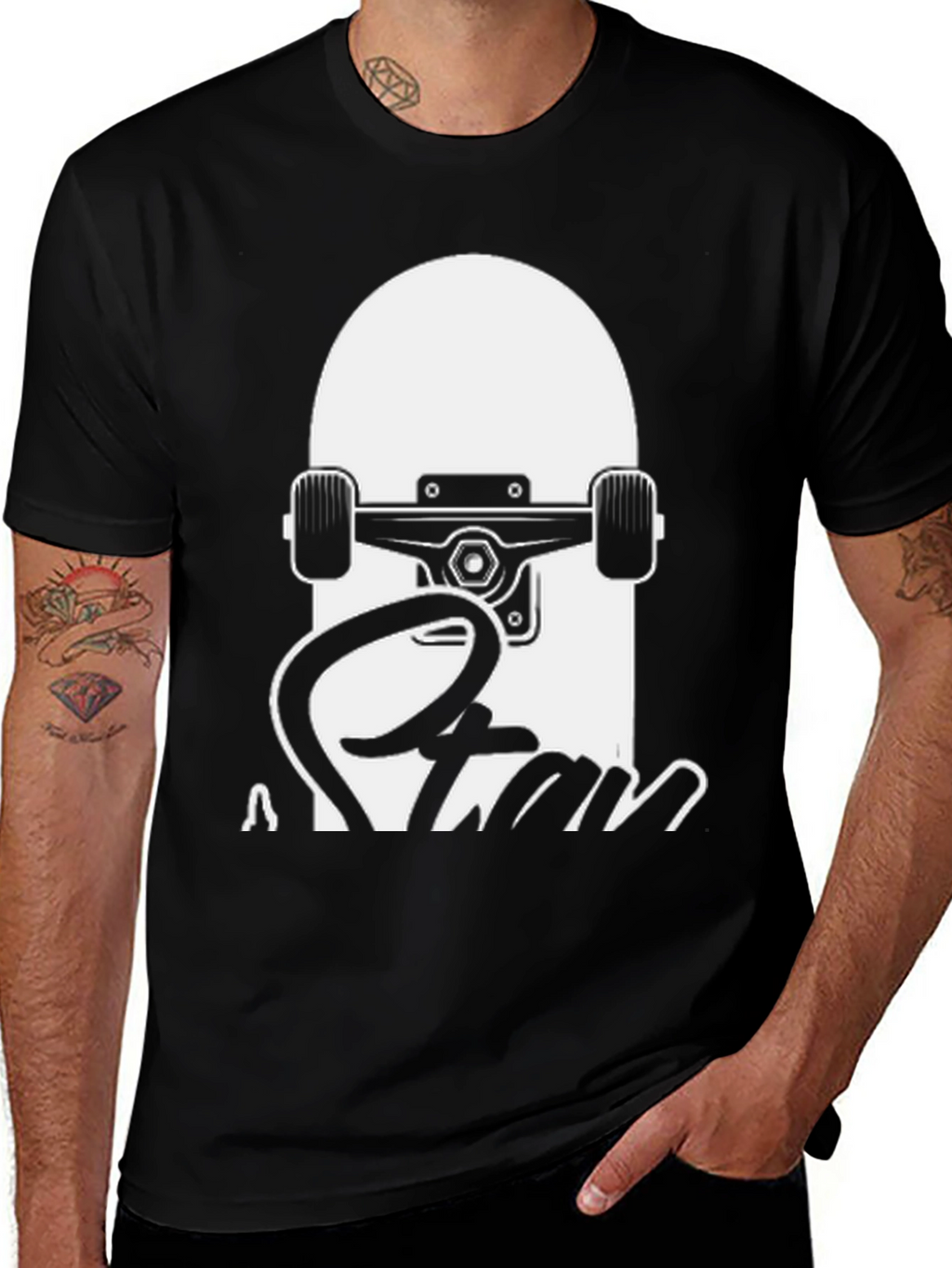 Skateboard Graphic Tee - Black Cotton T-Shirt