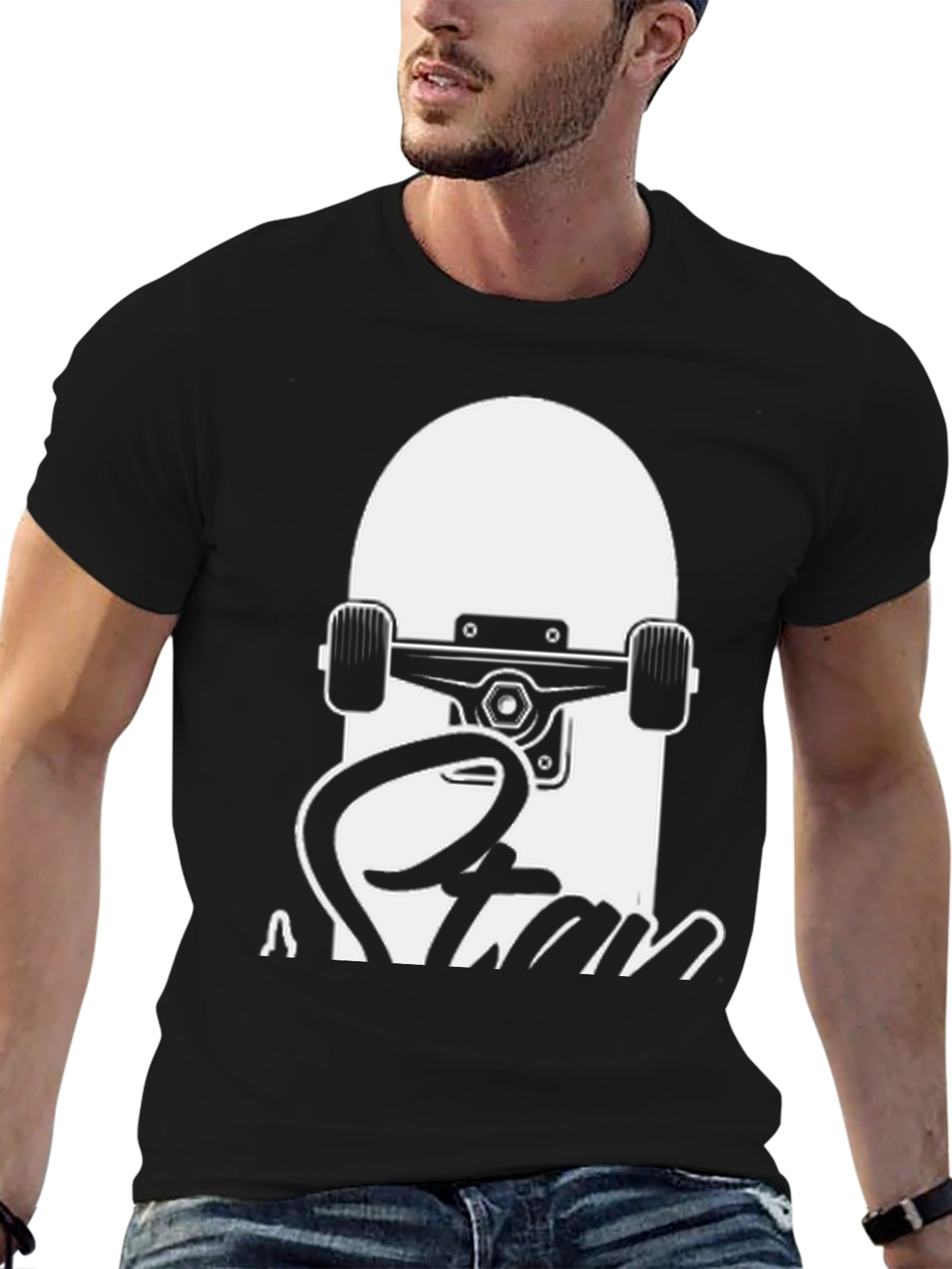 Skateboard Graphic Tee - Black Cotton T-Shirt