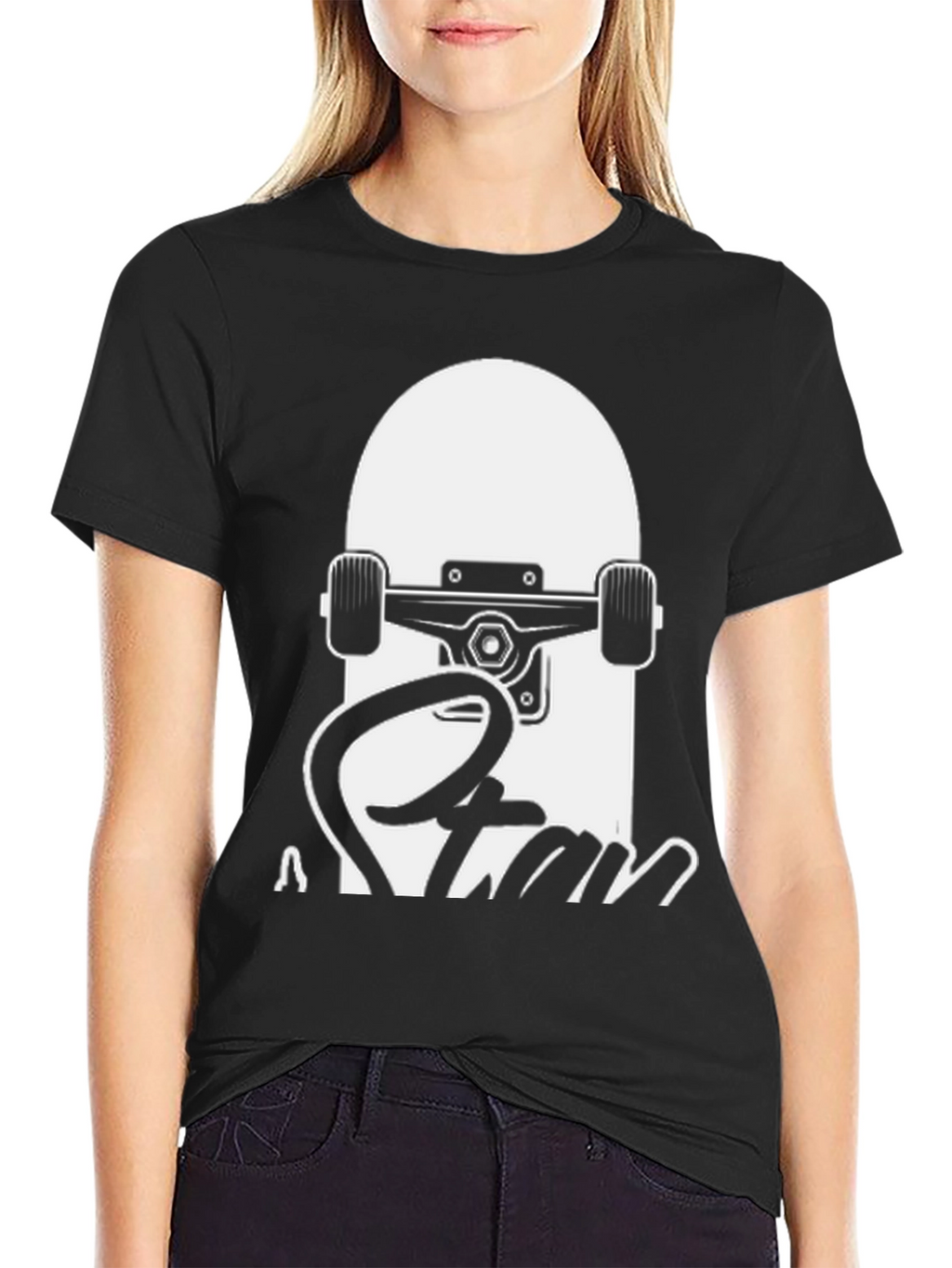 Skateboard Graphic Tee - Black Cotton T-Shirt