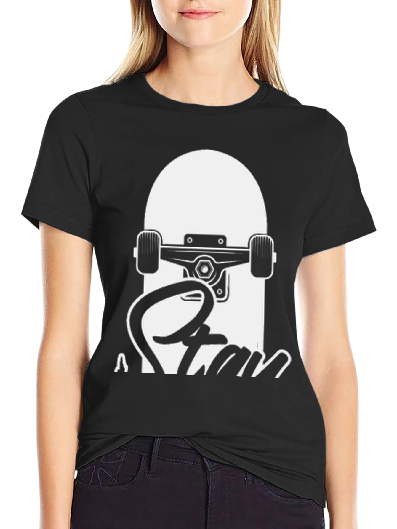 Skateboard Graphic Tee - Black Cotton T-Shirt