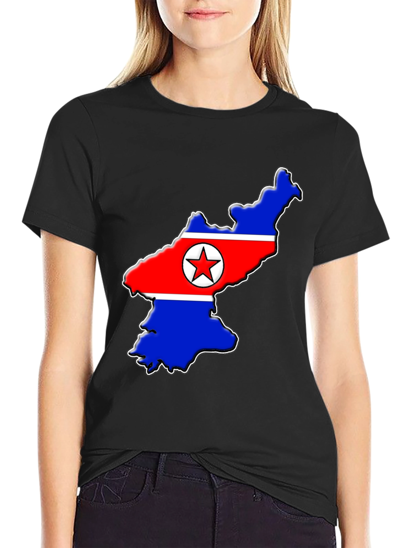 North Korea Flag Map T-Shirt