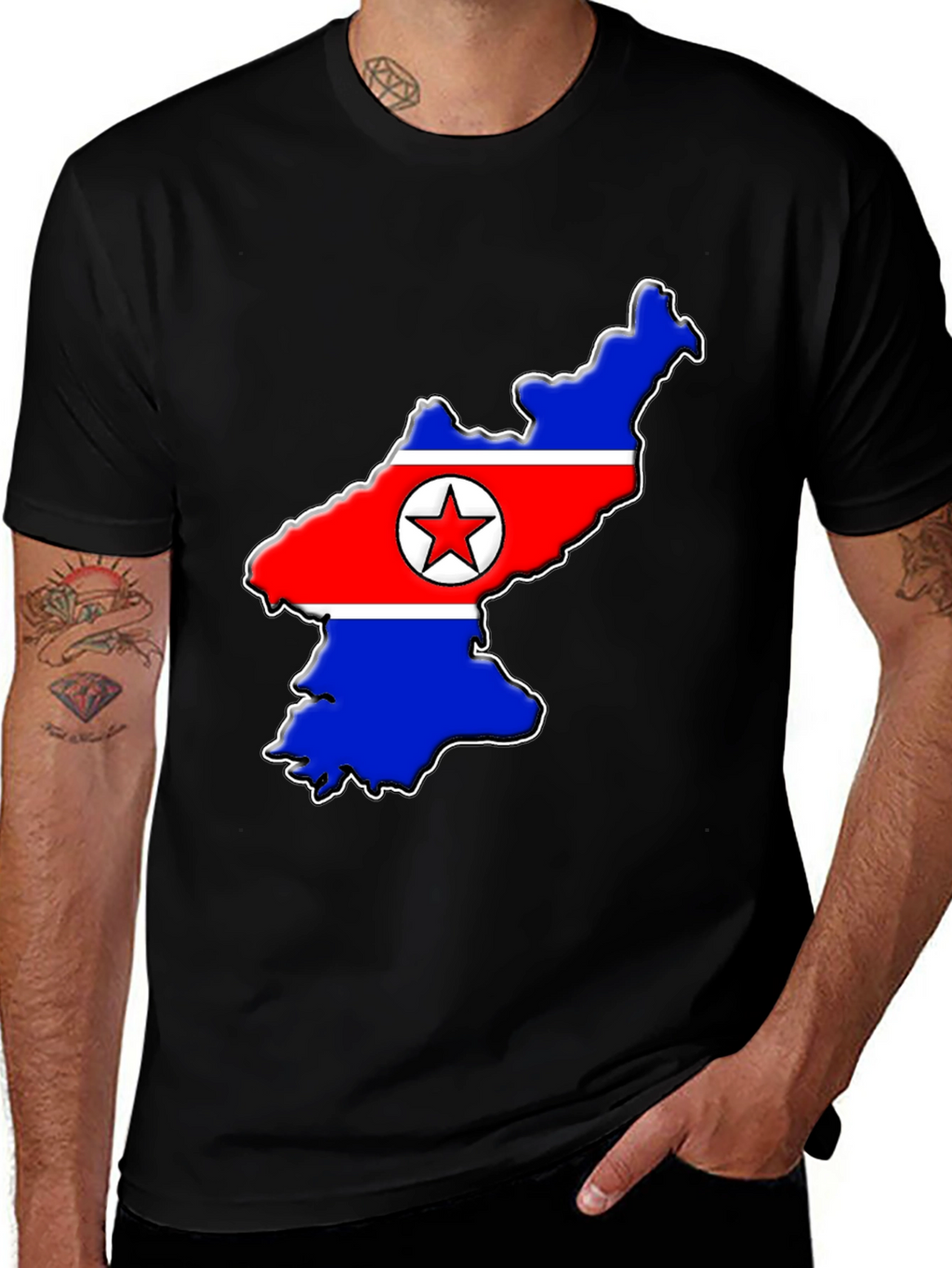 North Korea Flag Map T-Shirt