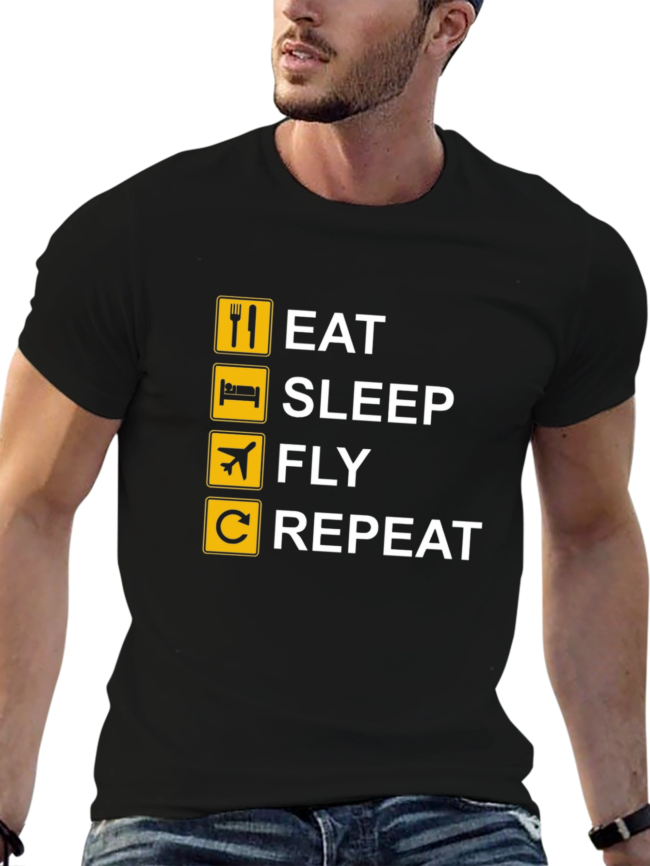 Eat Sleep Fly Repeat T-Shirt - Black