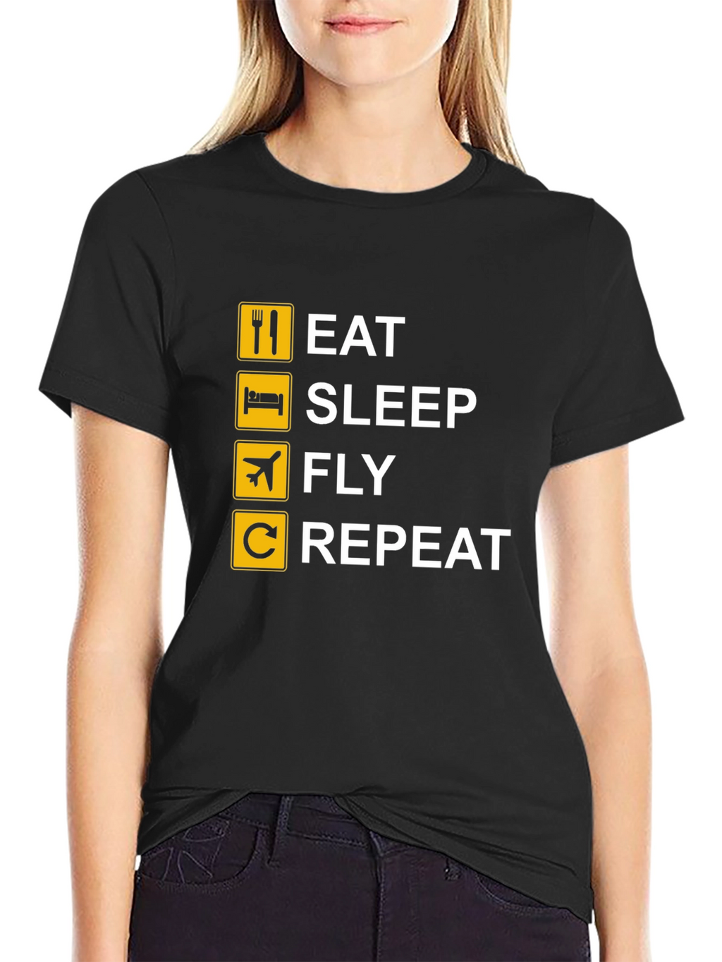 Eat Sleep Fly Repeat T-Shirt - Black
