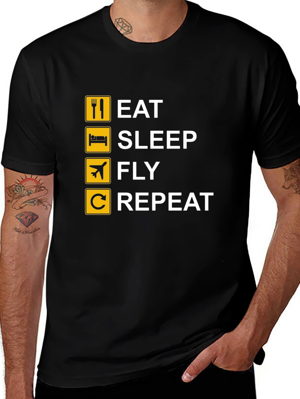Eat Sleep Fly Repeat T-Shirt - Black