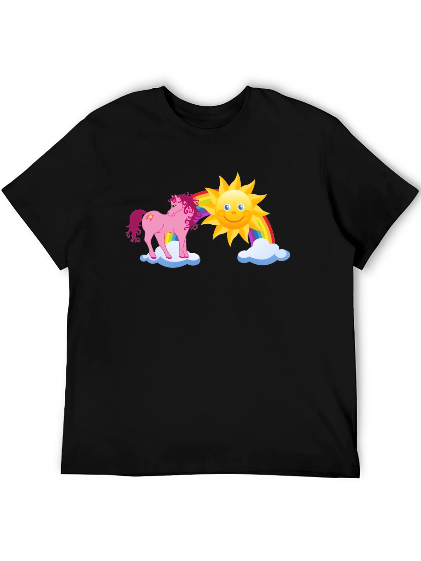 Unicorn Rainbow Graphic Tee - Black Cotton T-Shirt