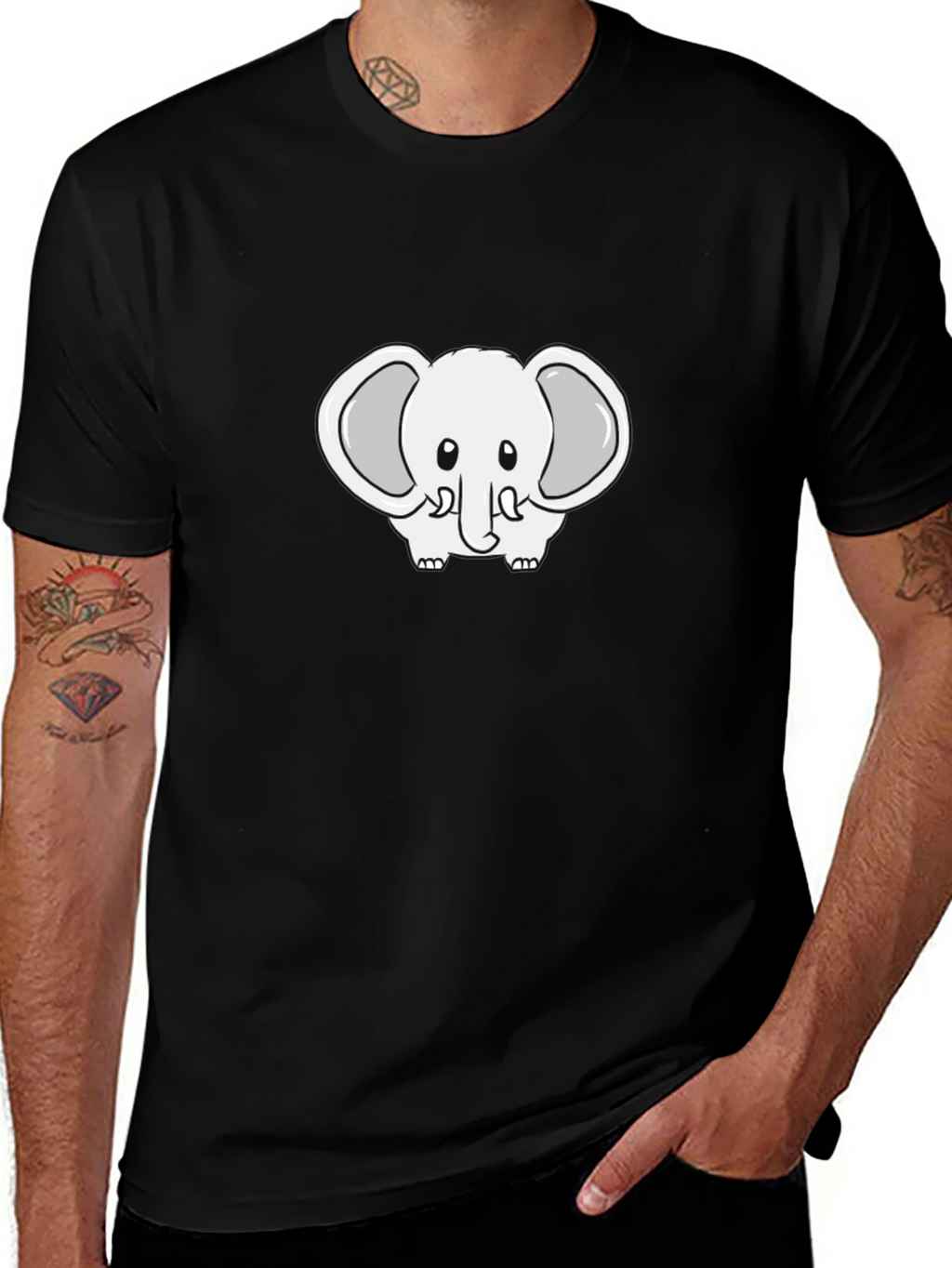 Cute Cartoon Elephant Black T-Shirt