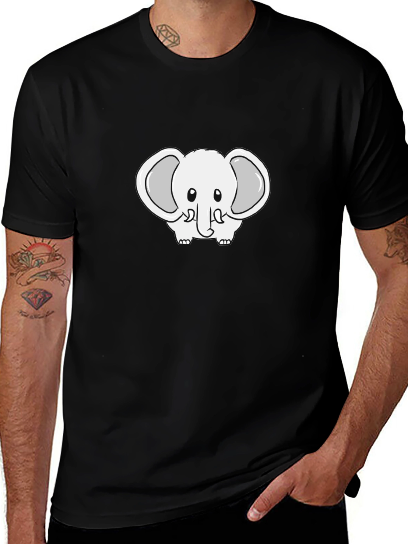 Cute Cartoon Elephant Black T-Shirt